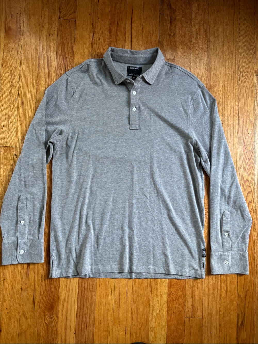 Todd Snyder Heather Gray Pique Long-Sleeve Polo Shirt XL